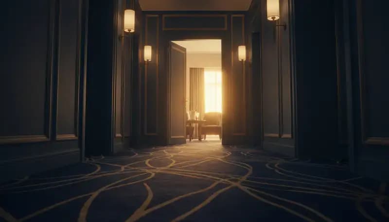 Traveler speaking with a hotel front desk agent during check-in